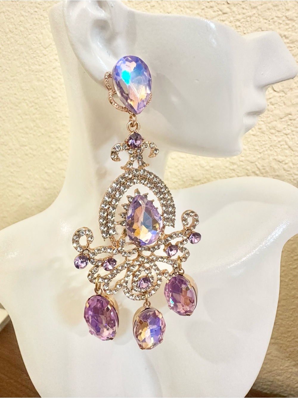 Elegant Lavender Crystal Chandelier Earrings